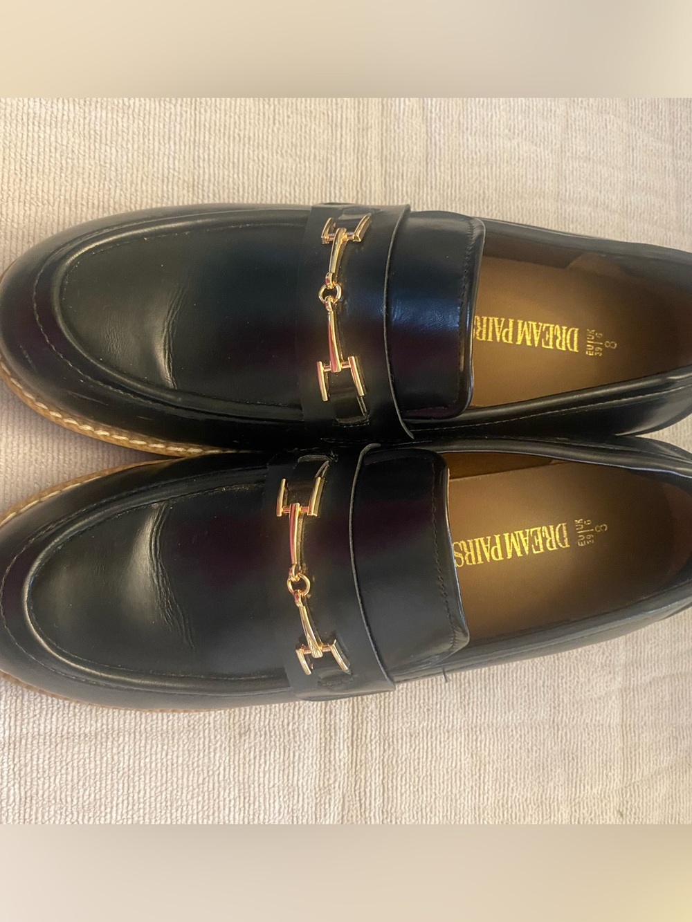 Dream Pairs Black Loafers with Gold Bit Detail